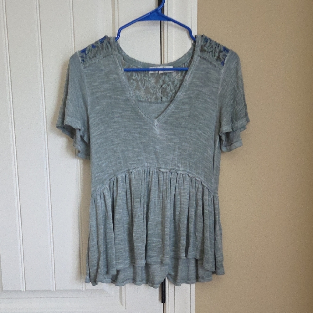 Rewind Heather Green Lace Detail Blouse